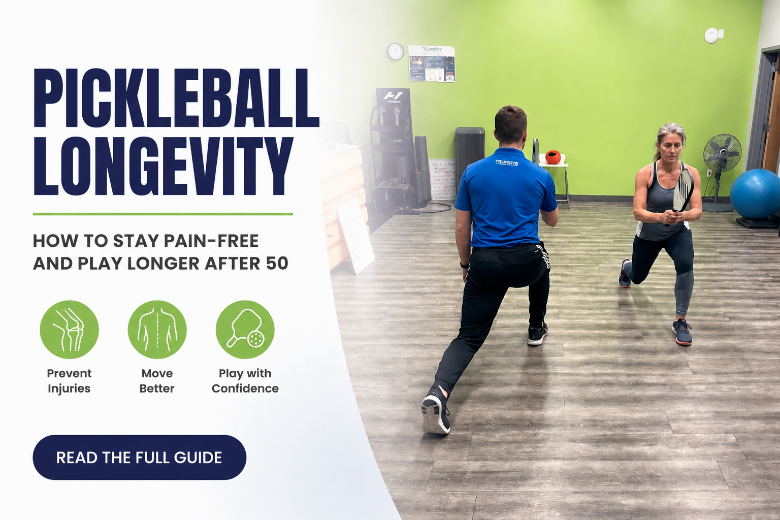 Pickleball training session at TruMove Physical Therapy in Overland Park focused on injury prevention, movement training, and staying active after 50