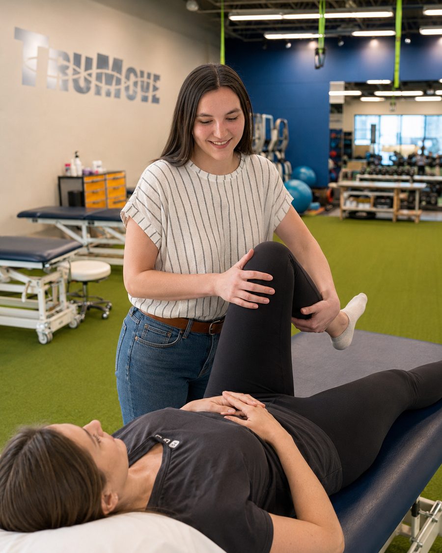 TruMove physical therapist restoring knee motion for a patient after knee surgery in Overland Park